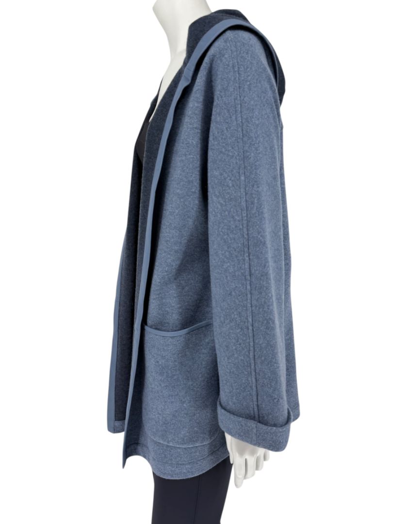 Loro Piana Blue Cashmere Blend Hooded Jacket with Leather Trim – Size M