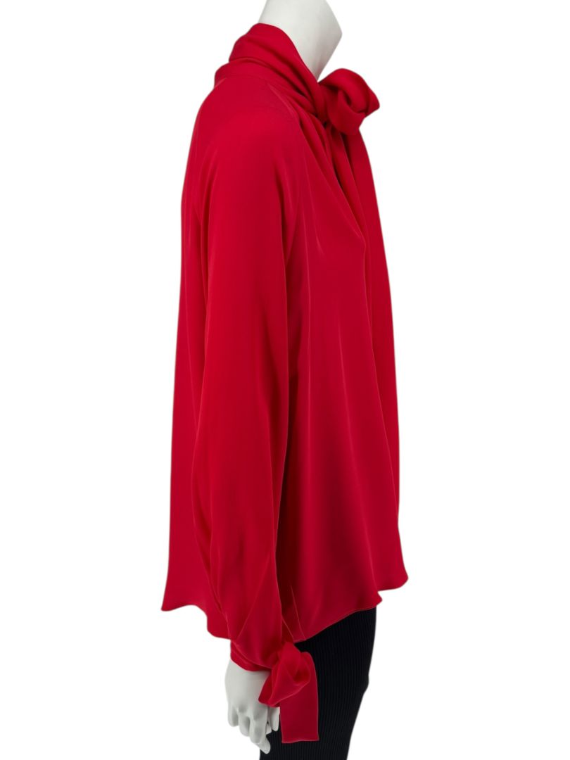 J.C. Obando Red Silk Tie Cuff Blouse – Size 8