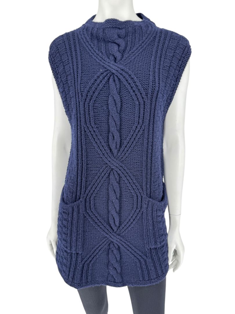 HANIA by Anya Cole Navy Hand-Knit Cable Vest – O/S