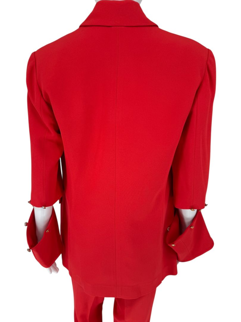 Pamella Roland Red Crystal-Embellished Double-Breasted Pant Suit – Large