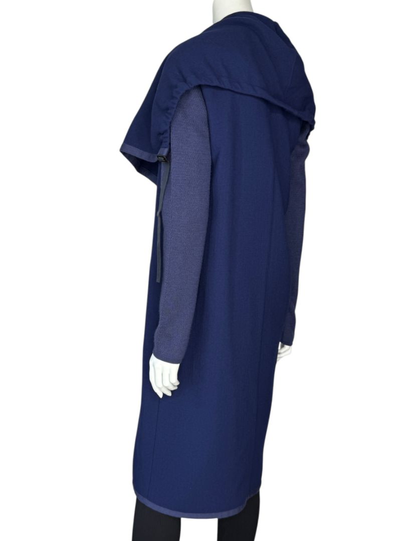 Agnona Navy Wool & Silk Hooded Longline Coat – Size IT 40