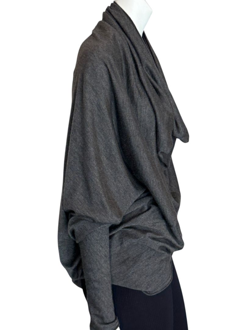 Donna Karan Charcoal Gray Cashmere Wool Silk Draped Cowl Sweater - Size M