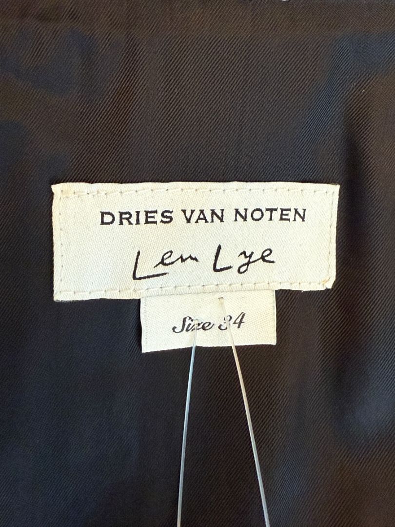 Dries Van Noten Black/Green Coat with Notched Lapels - FR 34
