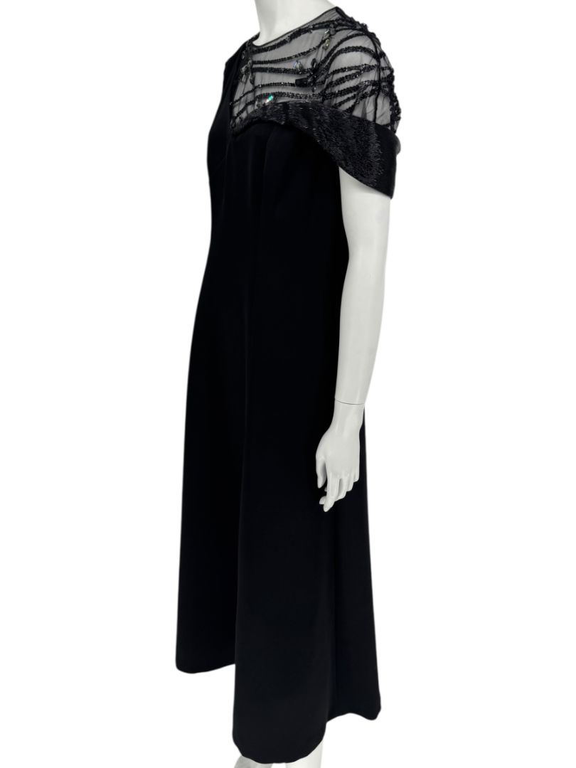 Pamella Roland Black Beaded Illusion Gown – See Measurements – Large
