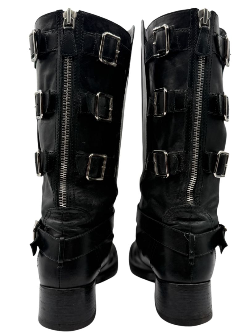 Chanel Black Leather Moto Boots with Silver Armor Plate – Size 40.5