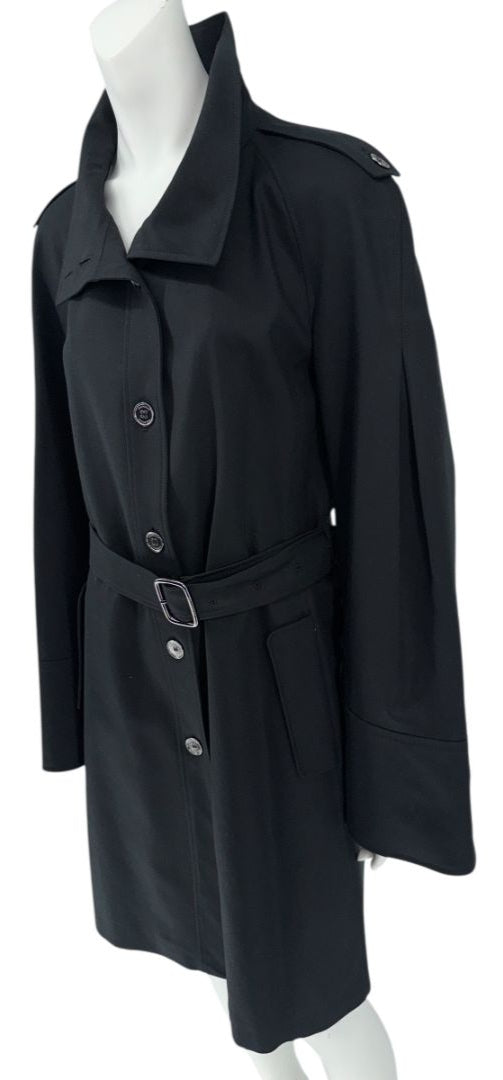 Burberry London Black Wool & Cashmere Belted Trench Coat - Size 14 US