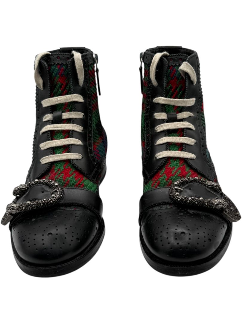 Gucci Tartan Wool & Leather Buckle Combat Boots – Men’s Size 6 (EU 40)