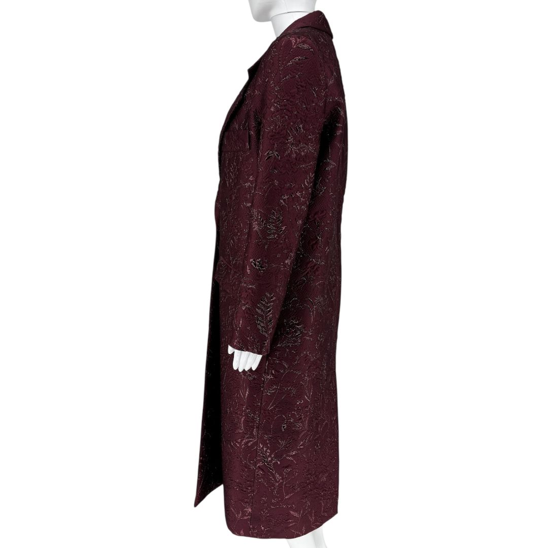Pamella Roland -Wine Brocade Metallic Floral Dress & Coat Set - Size 8/10