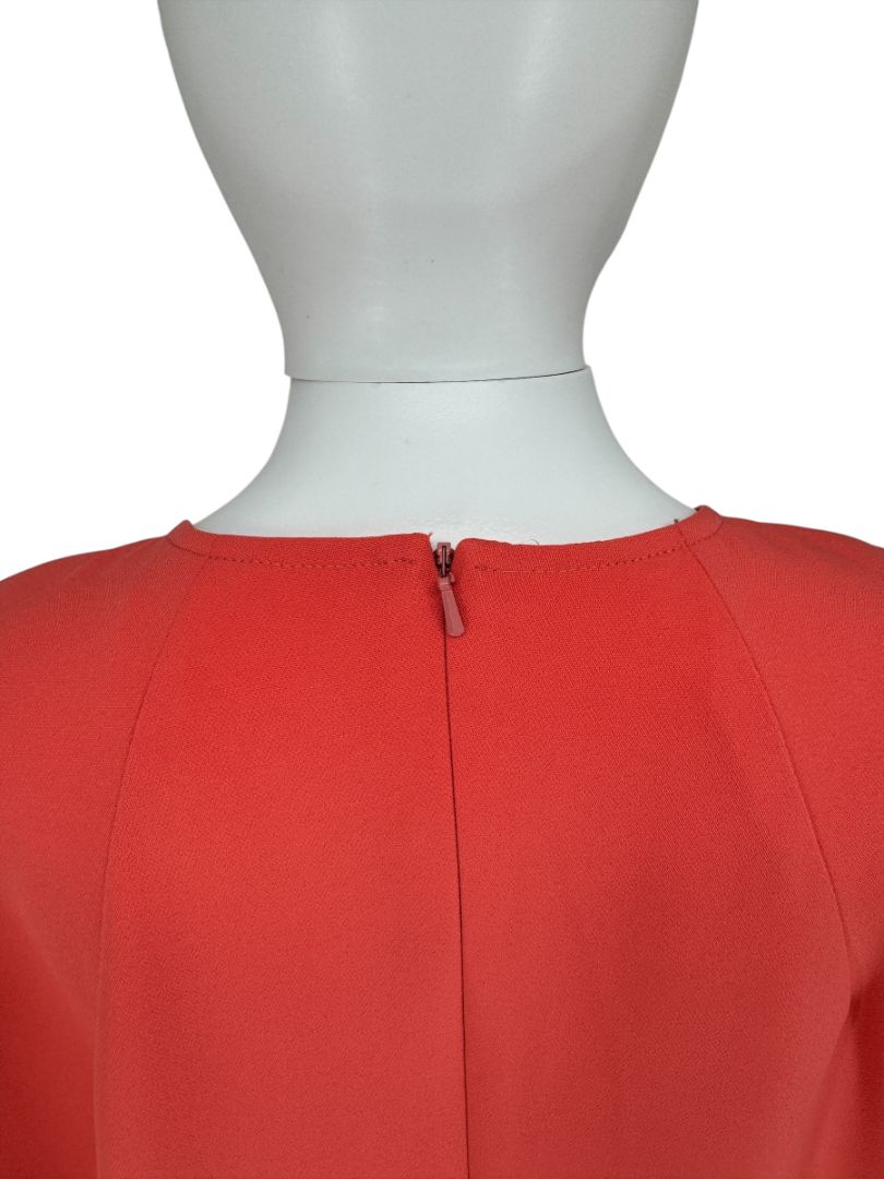 Pamella Roland Sleeveless Shift Dress in Coral with Beaded Brooch Detail
