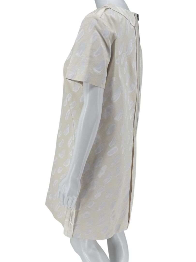 Marni Textured Cream Print Shift Dress with Silk Trim - Size 4