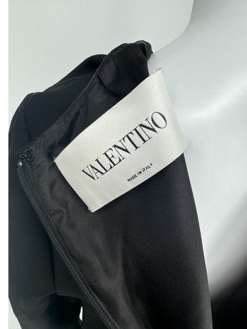 Valentino Black Crepe Ruffle Cuff Dress - Size 10