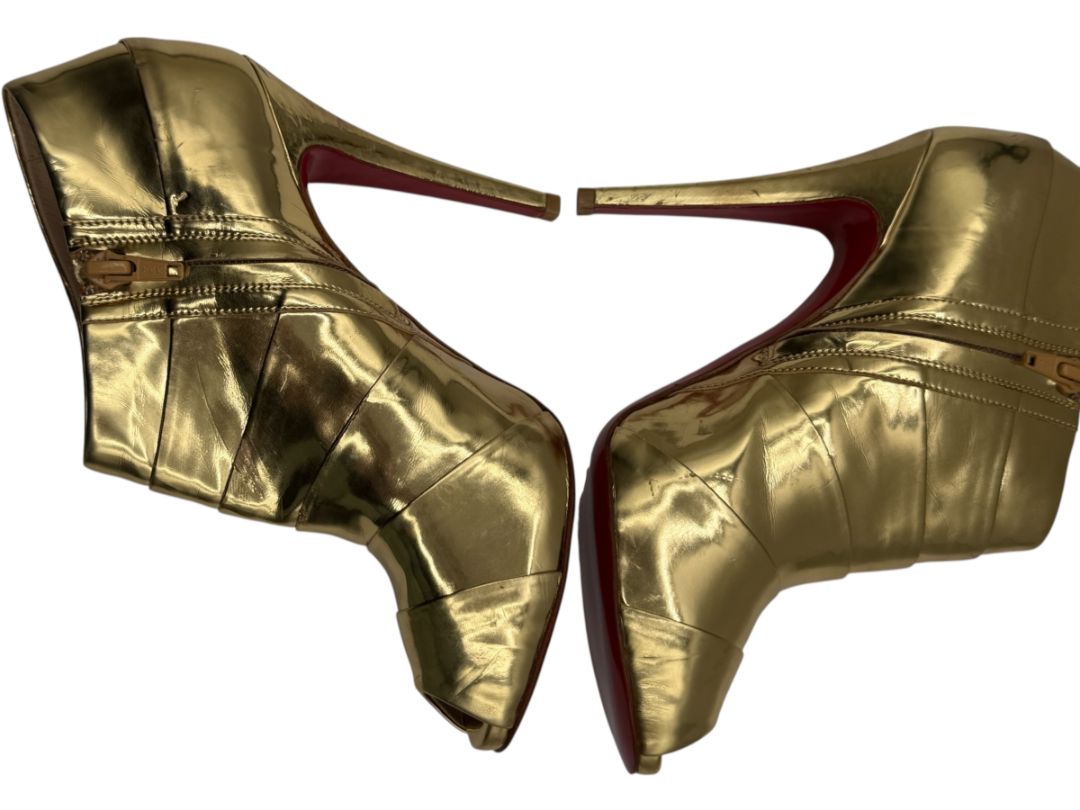 Christian Louboutin Gold Patent Leather Robot 120 Ankle Boots Size 39