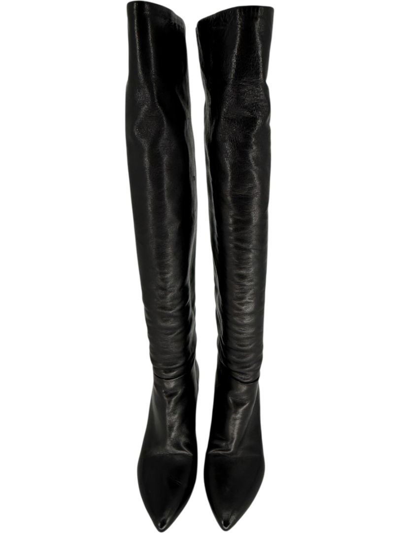 Prada Black Leather Knee-High Boots – Size 39.5
