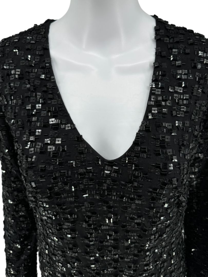 Pamella Roland Black Beaded Long Sleeve Dress - Size L