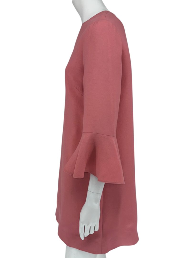 Valentino Rose Pink Crepe Ruffle Sleeve Shift Dress – Size 10