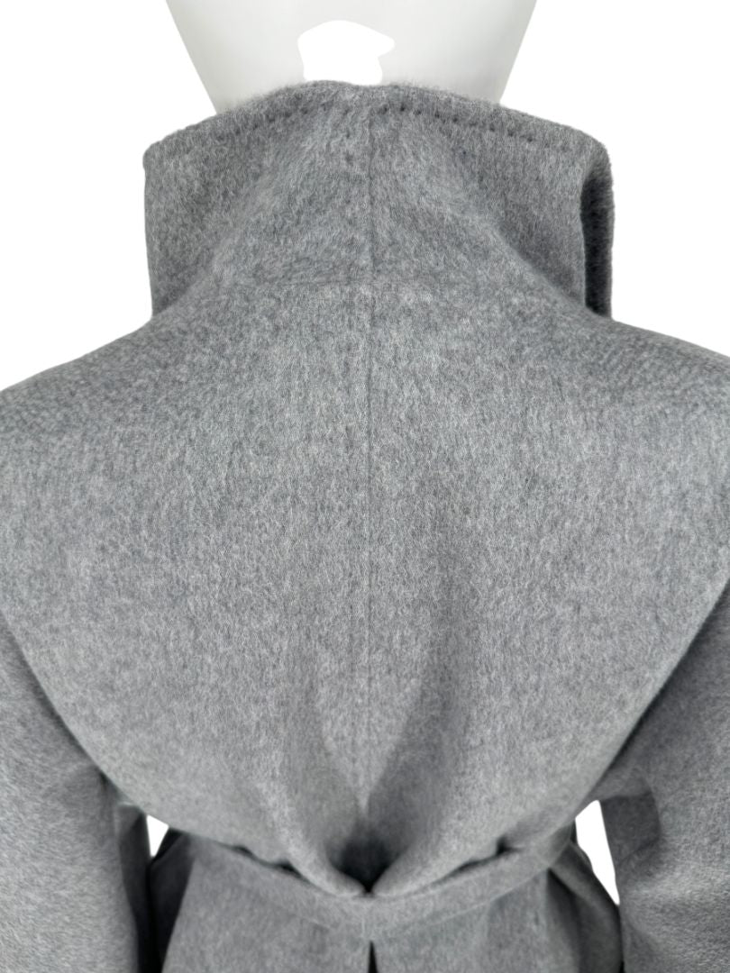 Max Mara ‘Manuela’ Belted Wrap Coat in Light Grey – Size US 10 / IT 44