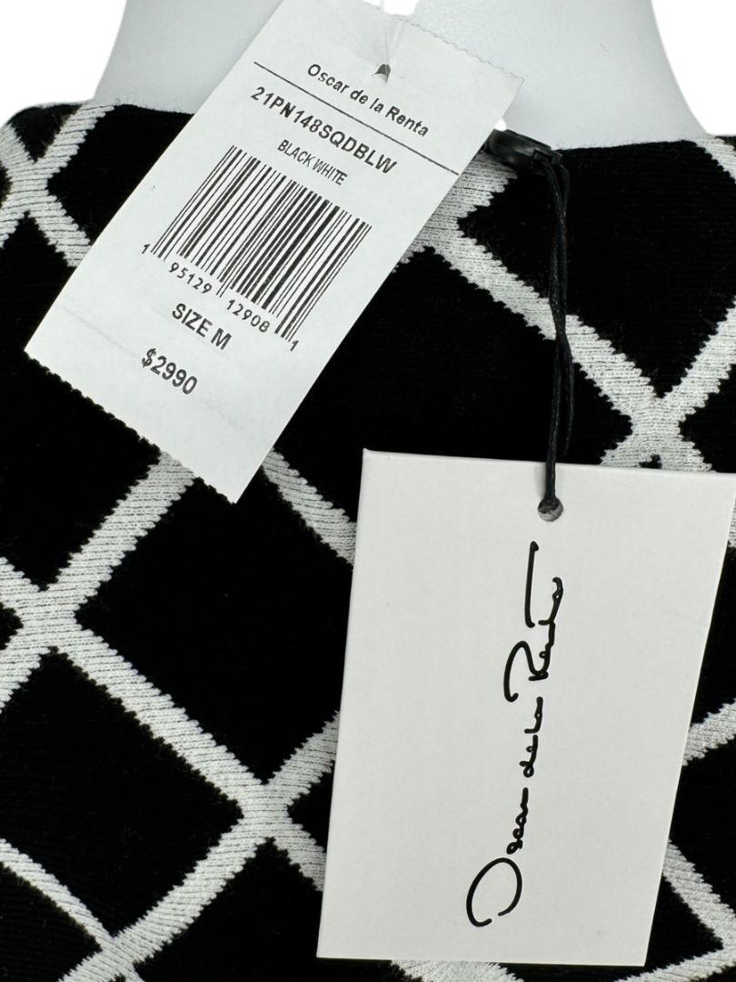 Oscar de la Renta Black & White Diamond-Pattern Knit Coat - Size M