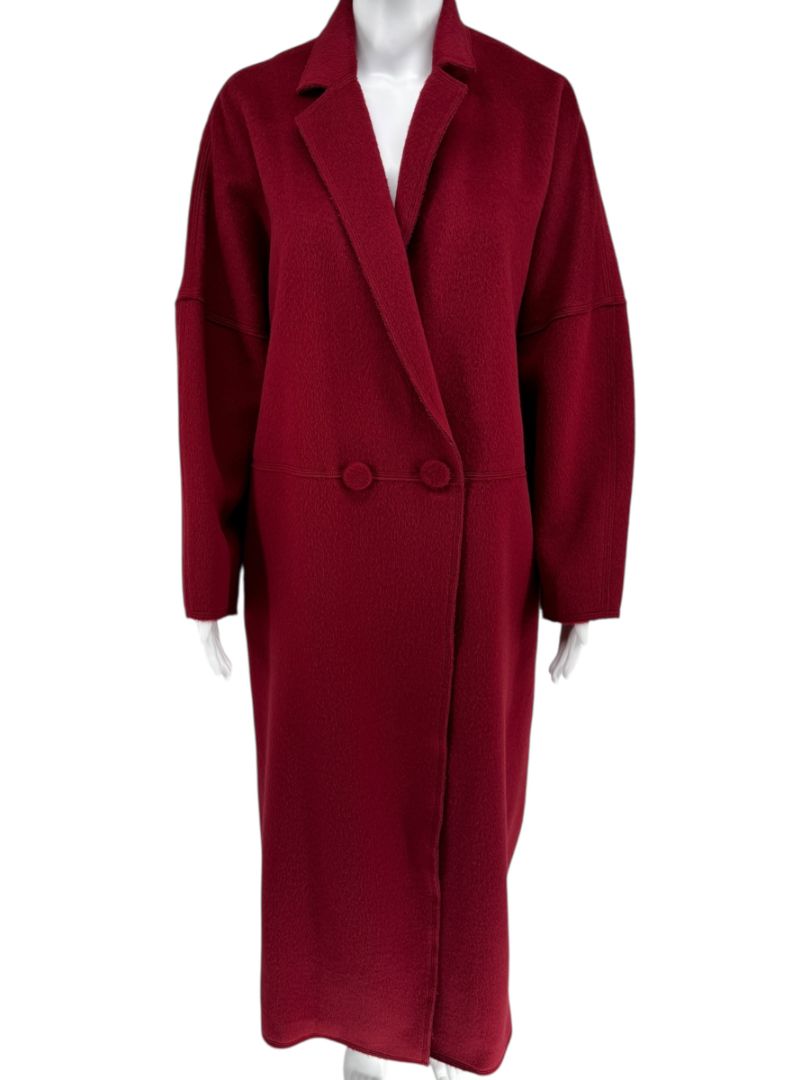 Pamella Roland Burgundy Cashmere Double-Breasted Coat – Size L