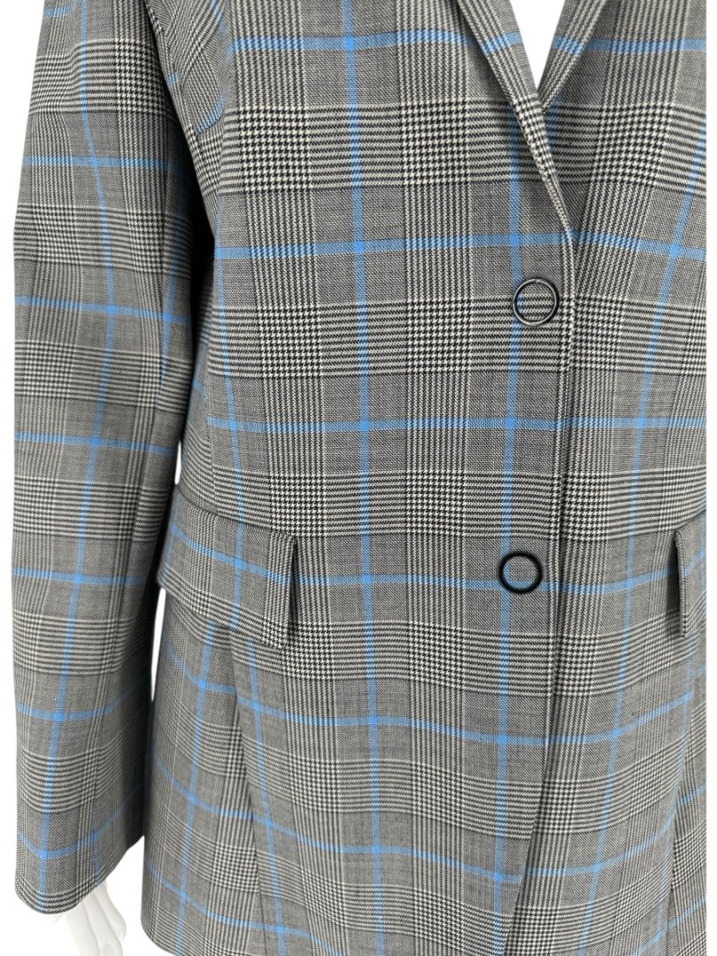 Akris Punto Grey & Blue Glen Plaid Wool Pantsuit – Size 10–12