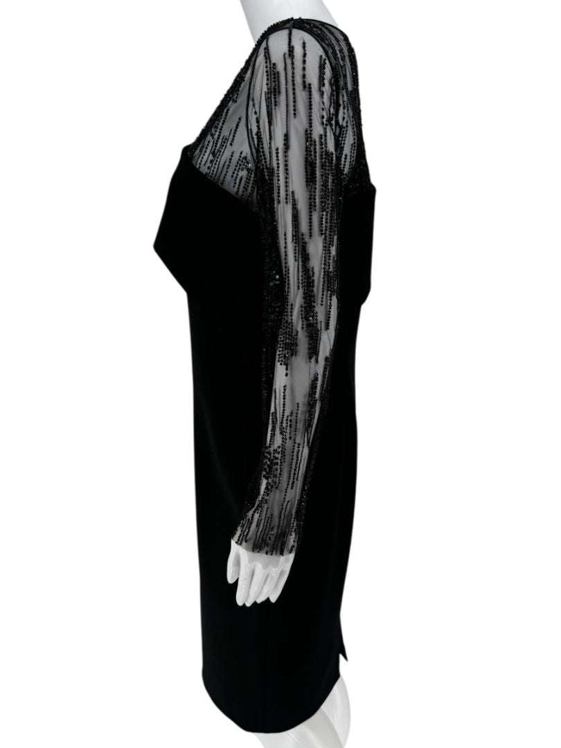Pamella Roland Black Embellished Mesh Sleeve Cocktail Dress – Large