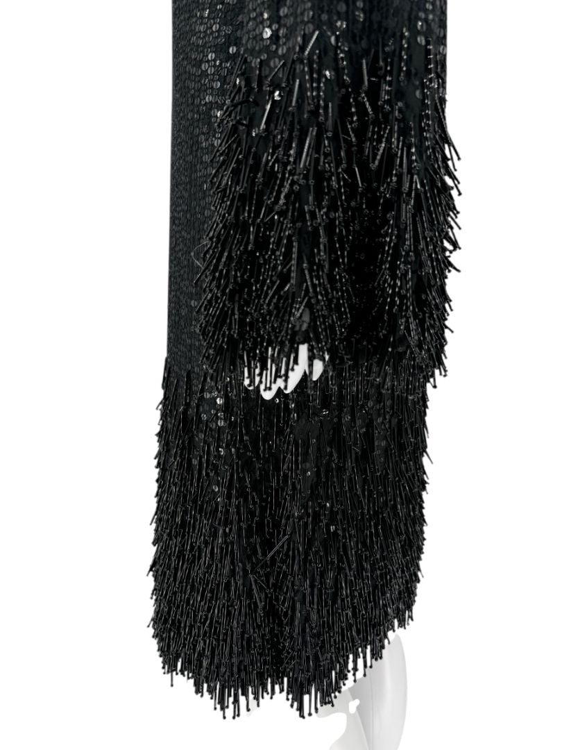 Pamella Roland Black Sequin Fringe Cocktail Dress – Large