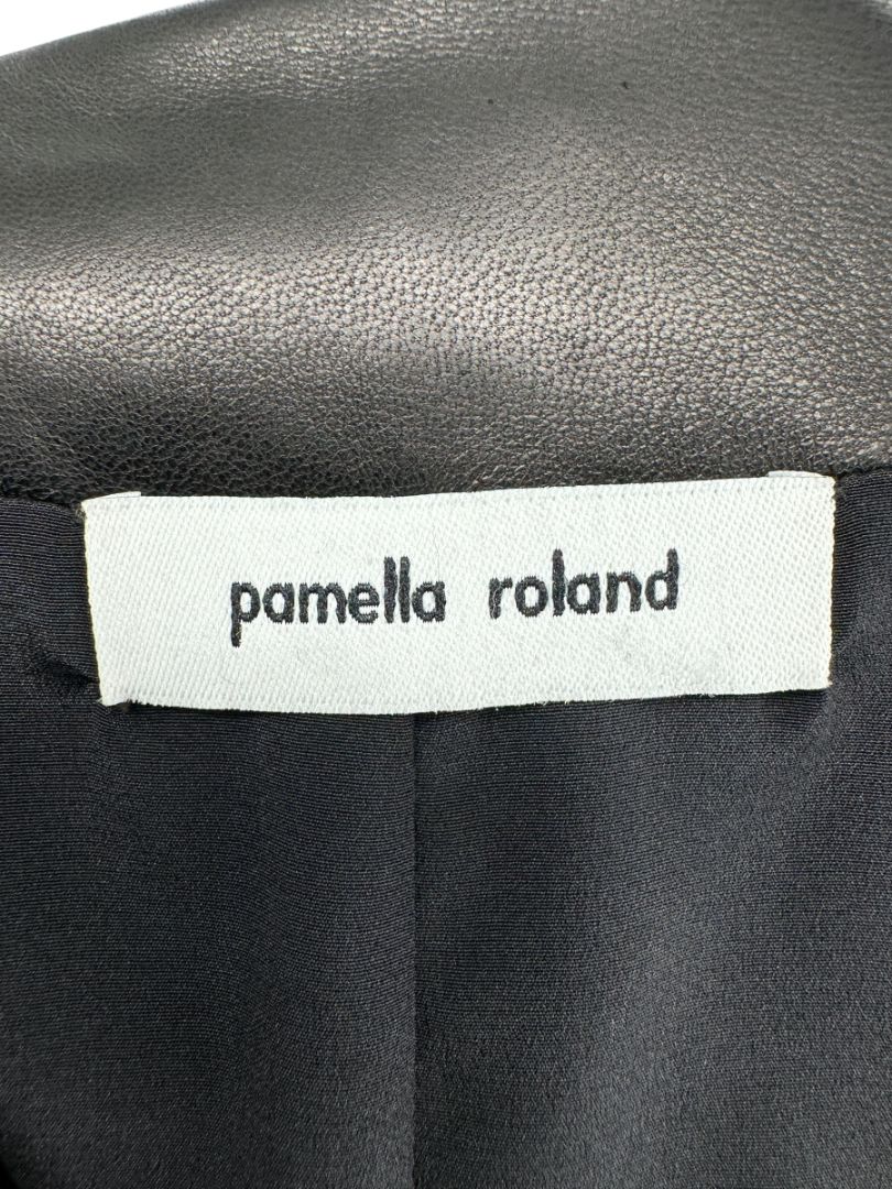 Pamella Roland Black Lambskin Leather Zip-Front Top – Large