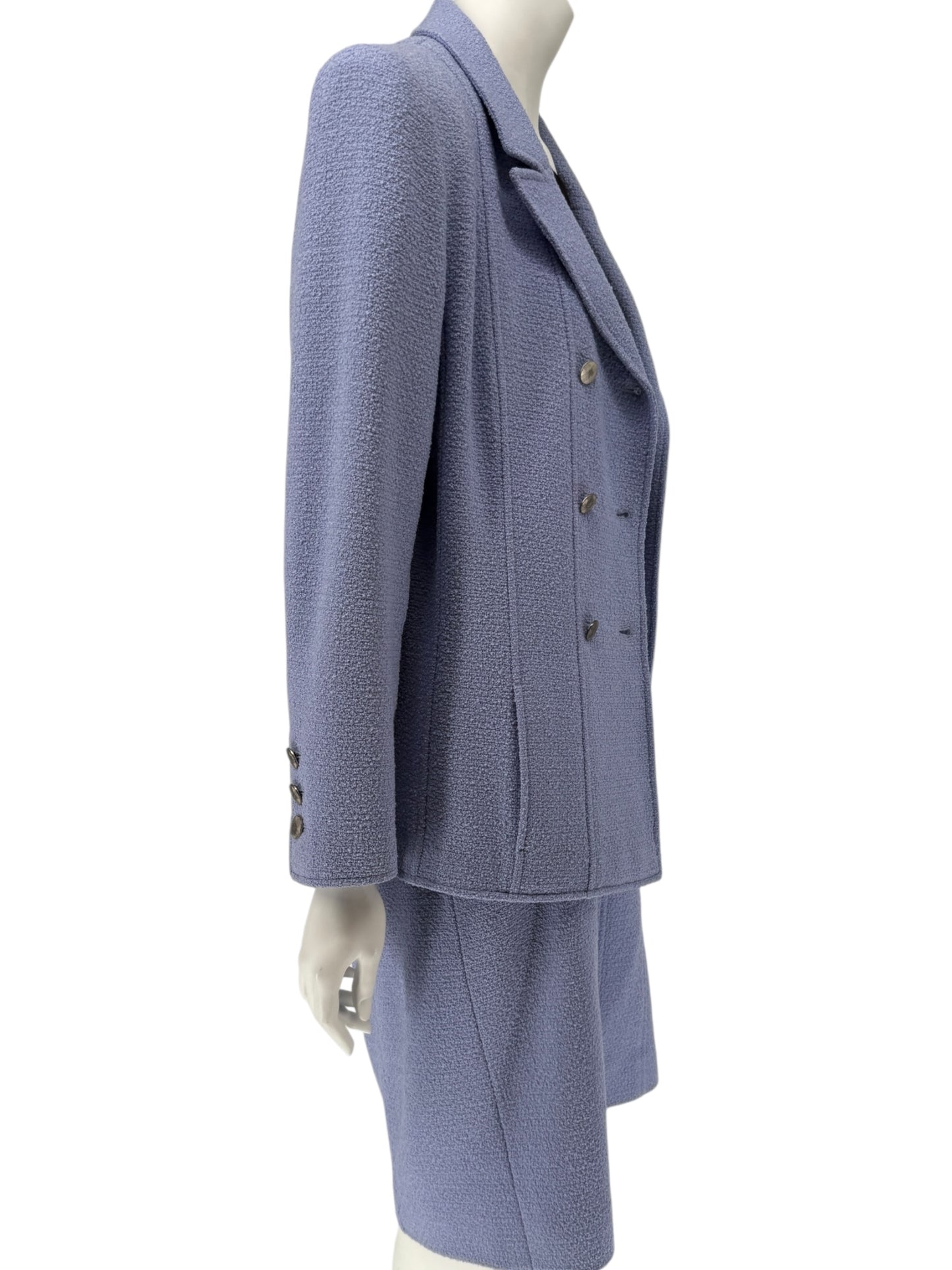Fall 1998 Chanel Boutique Periwinkle Tweed Skirt Suit – Size FR 46