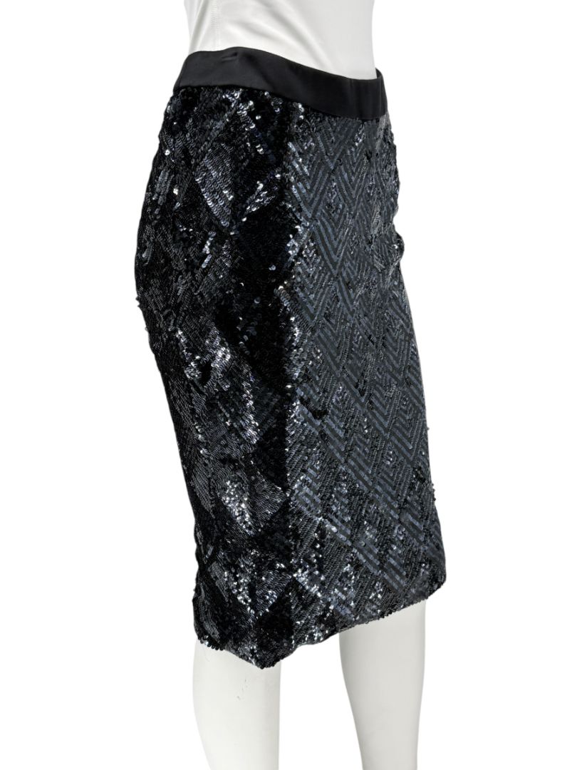 Pamella Roland Black Sequin Pencil Skirt – Large