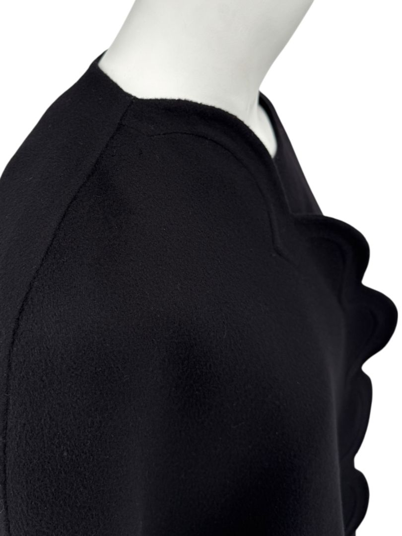 Valentino Black Wool/Cashmere Cape with Scalloped Edge – Size 10