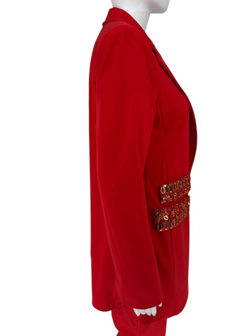 Pamella Roland Red Crystal Embellished Pocket Pant Suit – Large