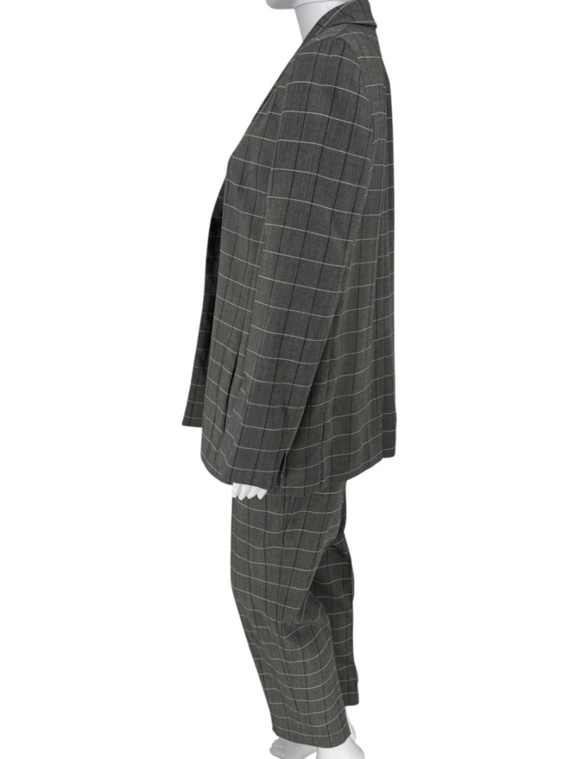 A-K-R-I-S Punto Grey Windowpane Wool Pantsuit – Jacket Size 8, Pants Size 10