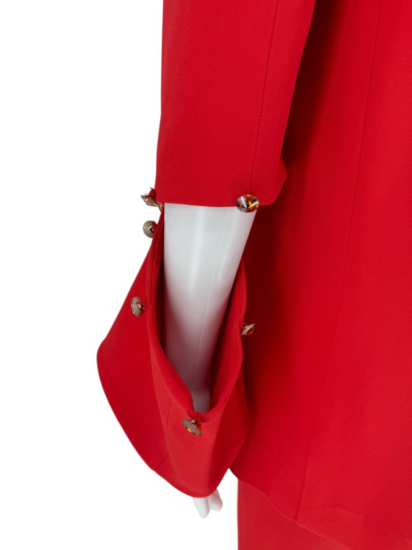 Pamella Roland Red Crystal-Embellished Double-Breasted Pant Suit – Large