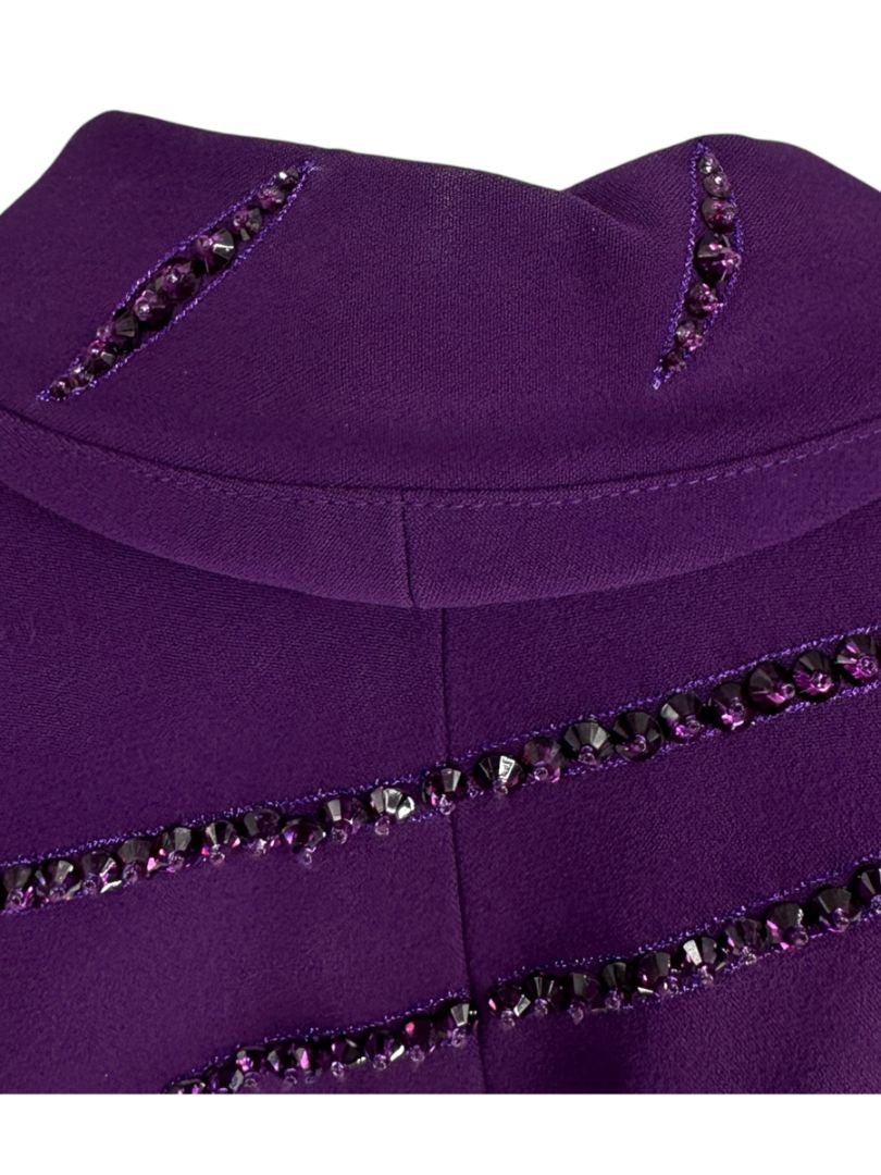 Pamella Roland Purple Crystal-Embellished Three-Piece Pant Suit – Large