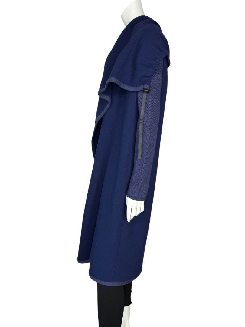 Agnona Navy Wool & Silk Hooded Longline Coat – Size IT 40