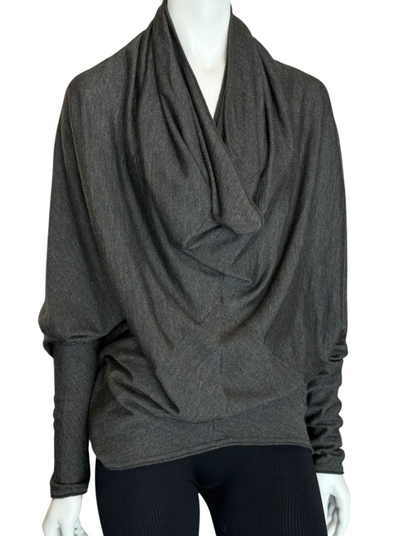 Donna Karan Charcoal Gray Cashmere Wool Silk Draped Cowl Sweater - Size M