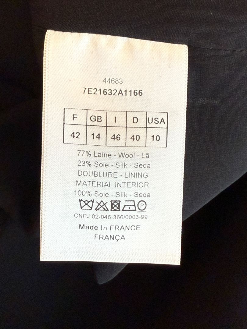 Christian Dior Paris Black Wool-Silk Shift Dress with Asymmetric Button Detail – Size FR 42 (US 10)