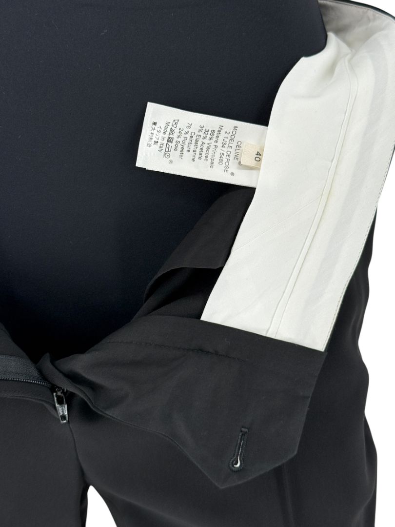 Celine Black Viscose Blend Tuxedo Pants with Satin Waistband – Size FR 40 / US 8