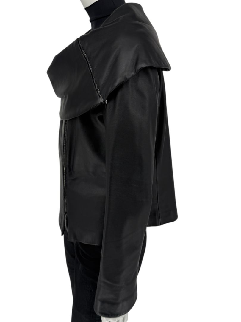 Armani Collezioni Black Leather Sculpted Jacket – Size 12
