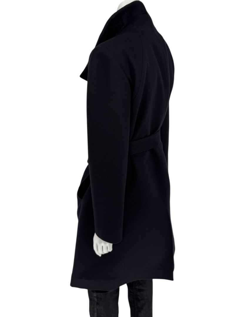 Pamella Roland Wide Shawl Collar Black Wool Belted Coat - Large