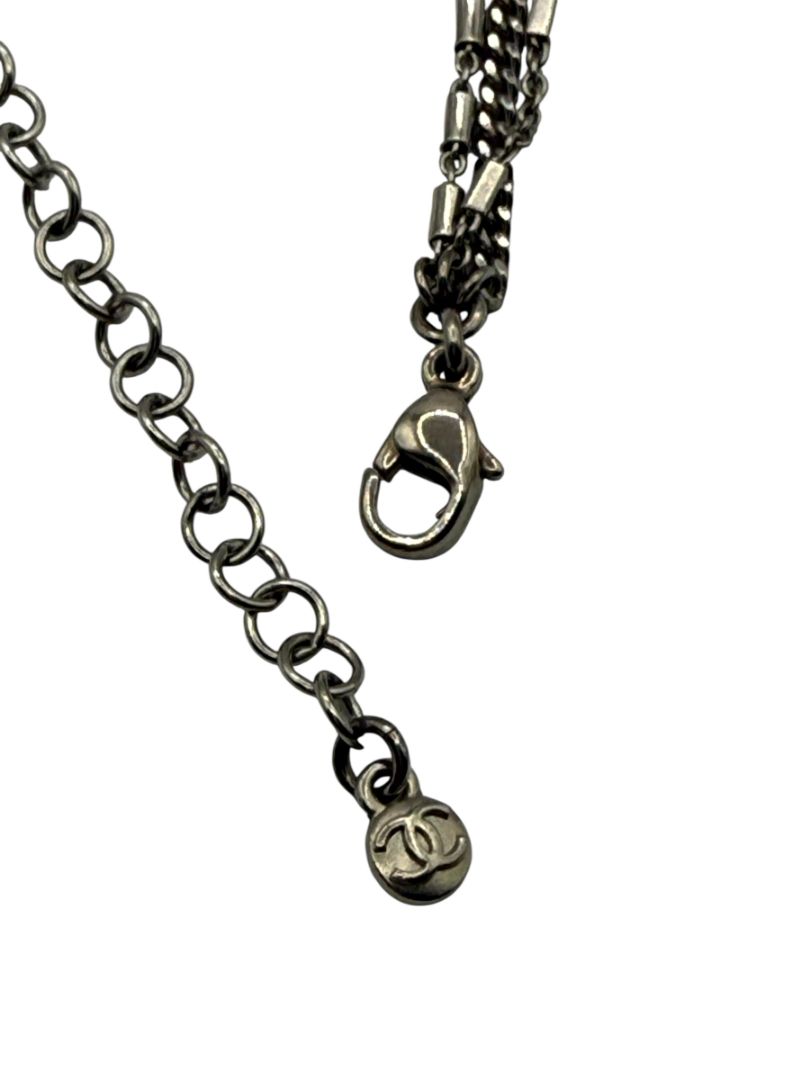 Chanel Silver Multi-Strand “Paris London” Crystal Chain Necklace