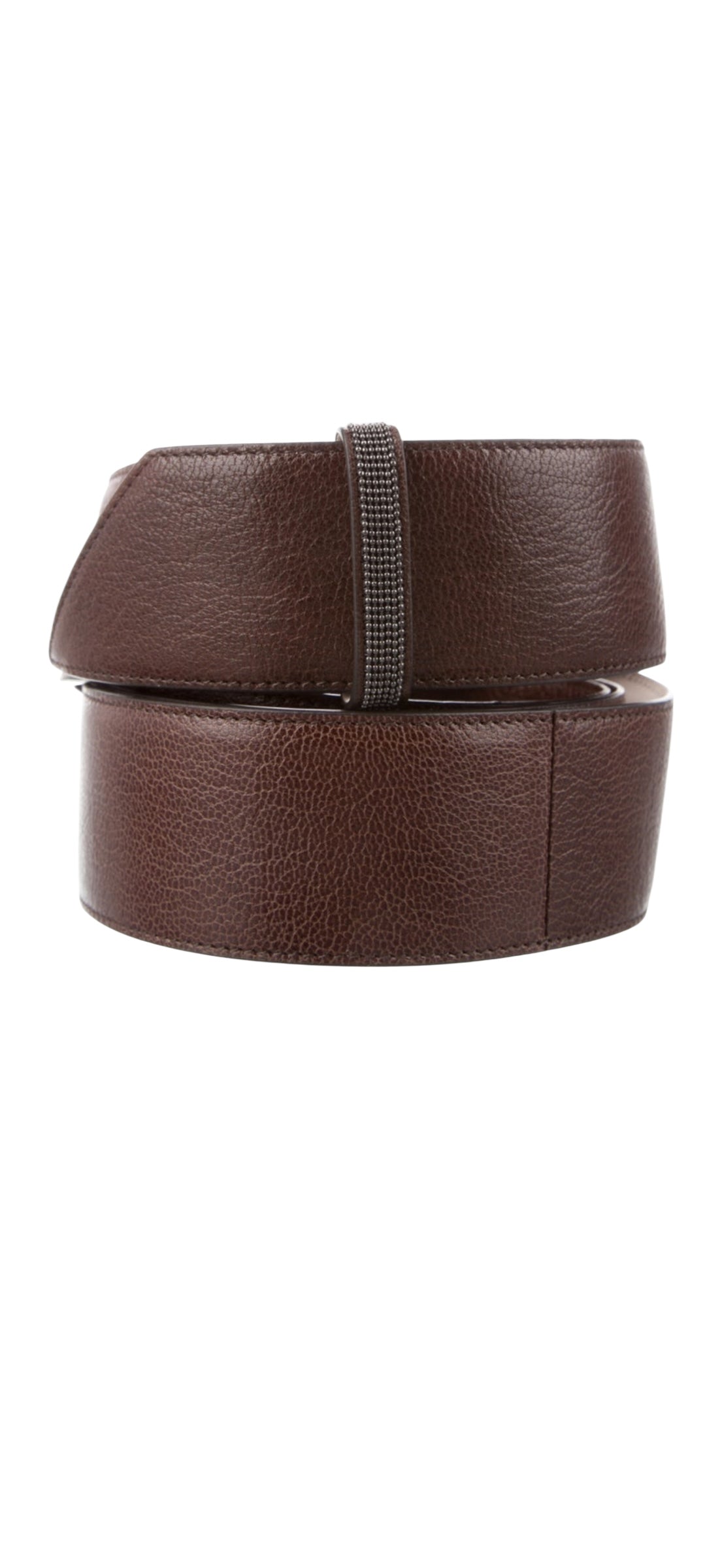Brunello Cucinelli Brown Leather Wide Waist Belt L – Monili Bead Detail Made in Italy