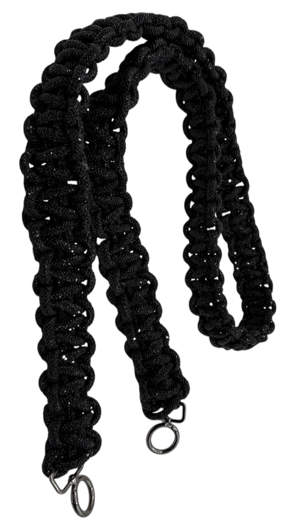 Black Glitter Macramé-Style Purse Strap – 2" Wide / 56" Long