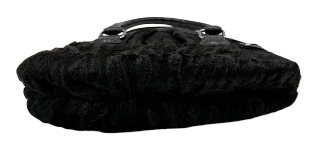 Darby Scott x Dennis Basso Black Faux Fur & Embossed Leather Satchel – Very Good Preowned Condition