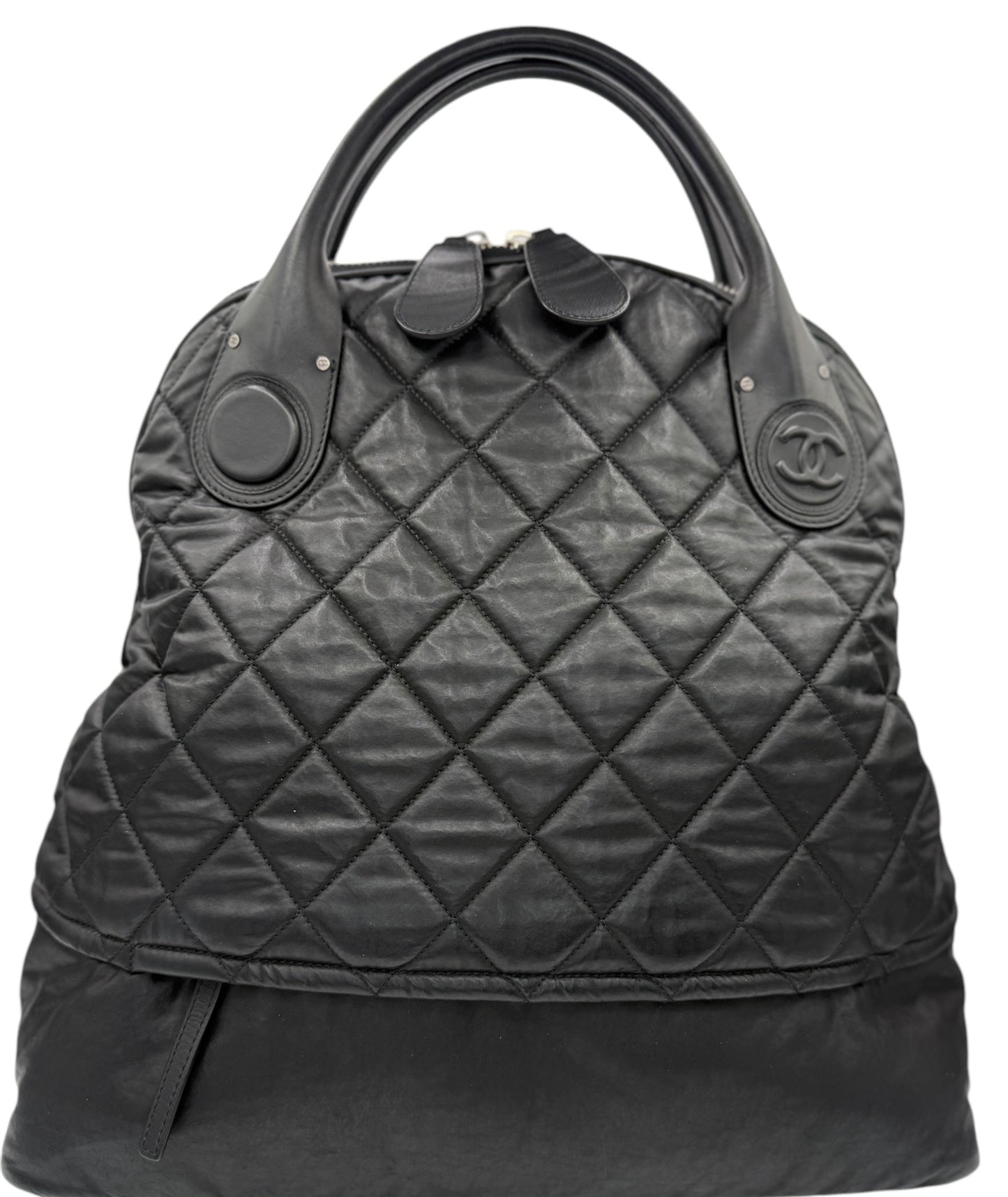 Chanel Black Quilted Coated Canvas Vertical Sport Weekender Bag