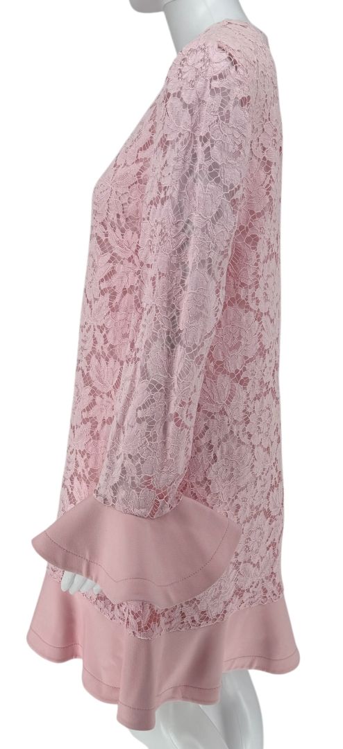 Pink Lace Overlay Ruffle Sleeve/Trim Longsleeve Dress