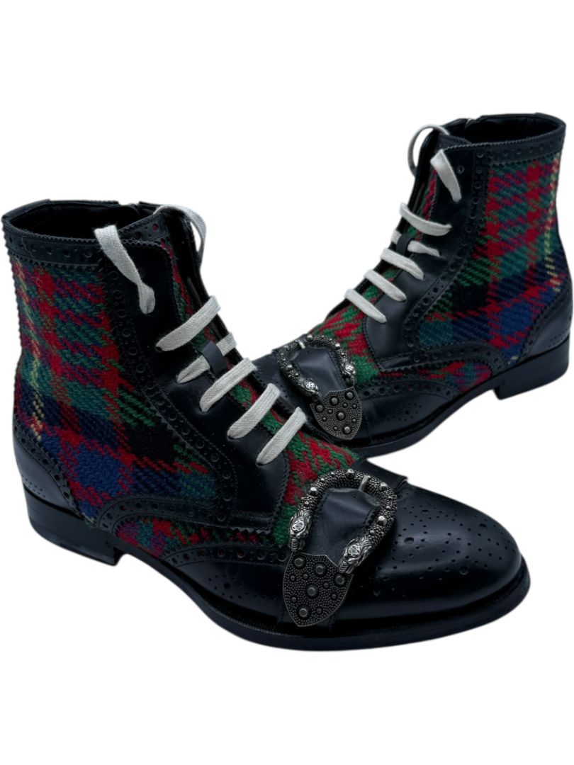 Gucci Tartan Wool & Leather Buckle Combat Boots – Men’s Size 6 (EU 40)