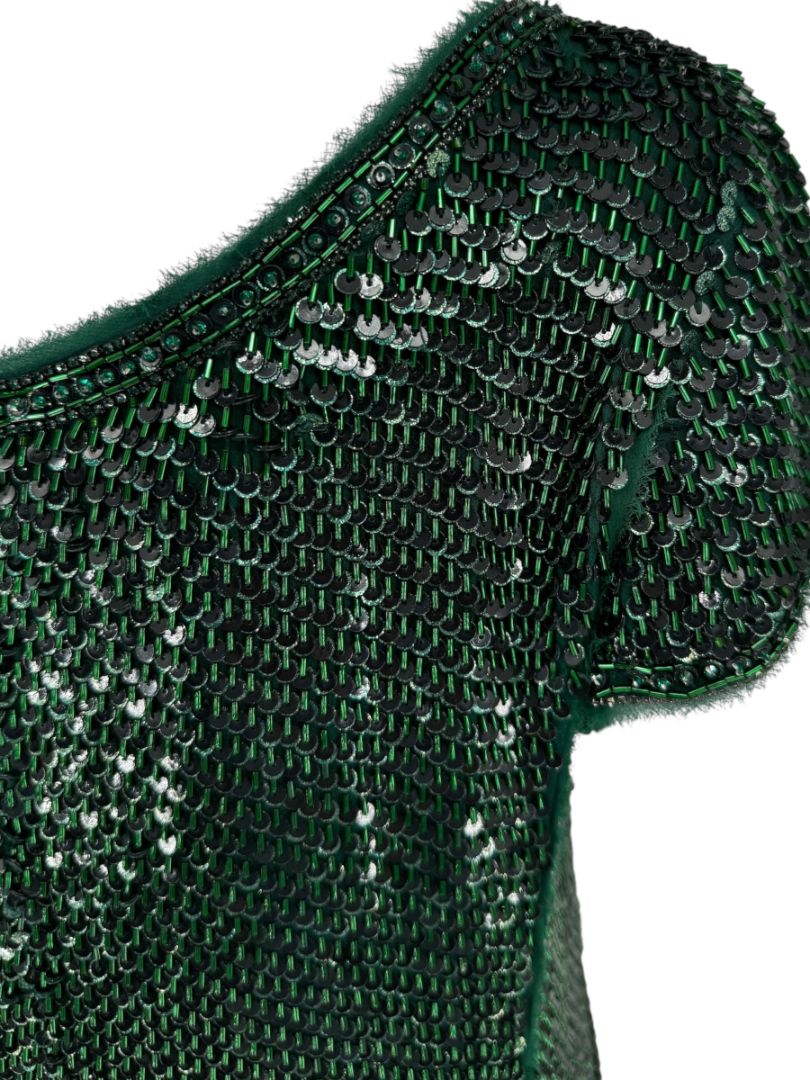 Pamella Roland Emerald Sequin Embellished Dress