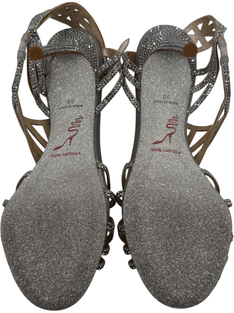 René Caovilla Silver Crystal-Embellished Sandals – Size 39