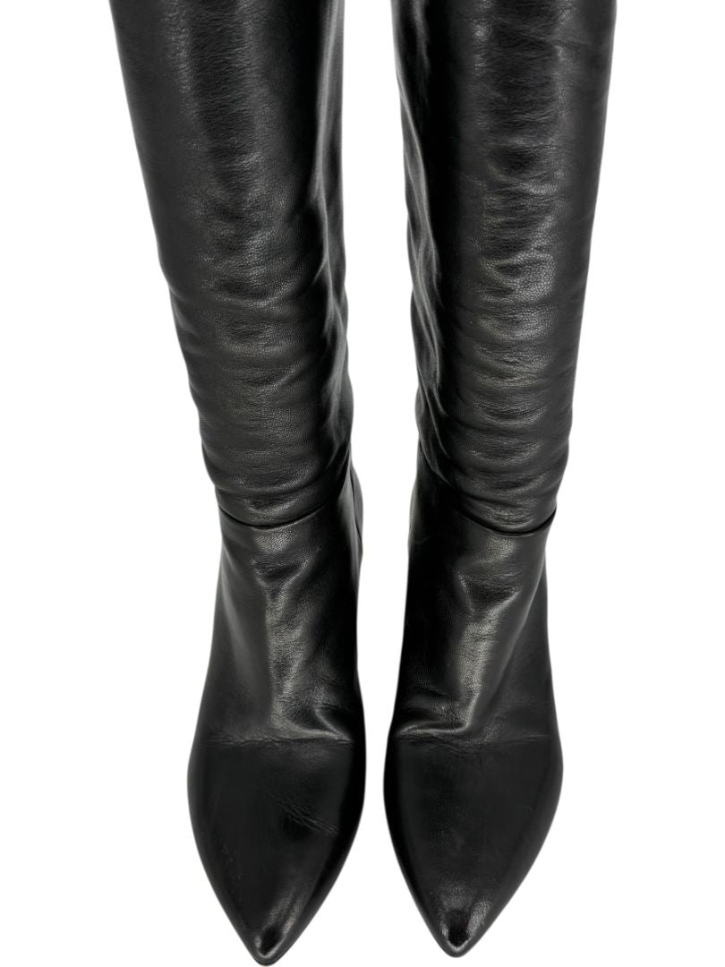 Prada Black Leather Knee-High Boots – Size 39.5