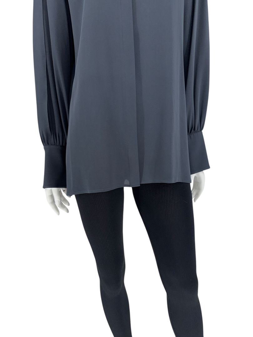 The RowThe Row Midnight Navy Silk Blouse with Twist-Sleeve Detail – Size M